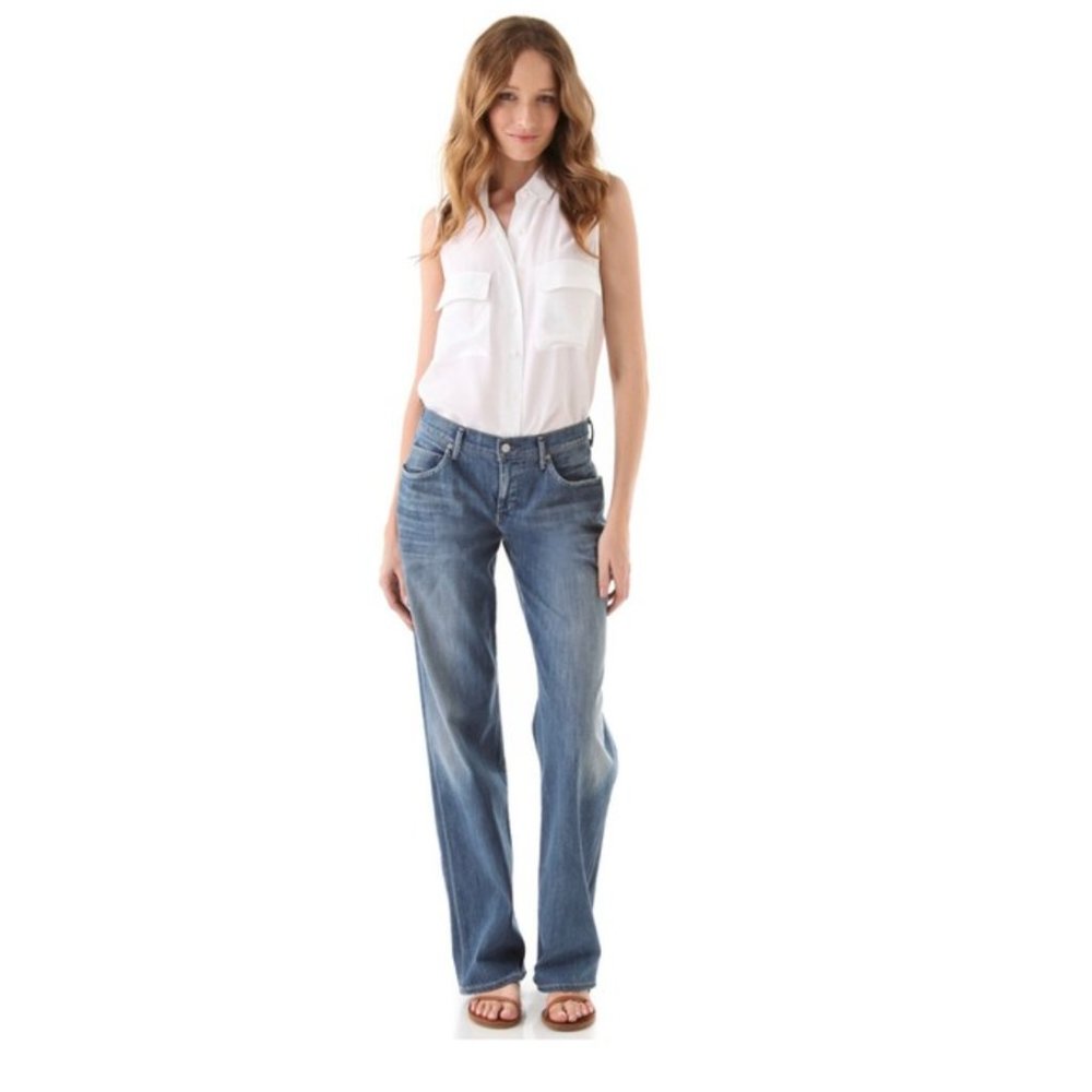 Citizens of Humanity Fusion Wide Leg Jeans Womens 28 Blue Straight Distressed